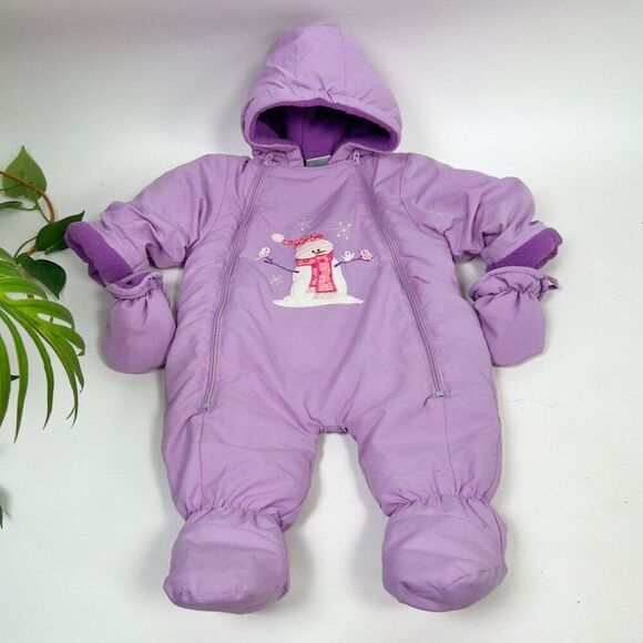 Vintage Infant Baby Girl Purple Hood Snowsuit & Mittens Winter Jacket / 6-9 Mon - Picture 1 of 10
